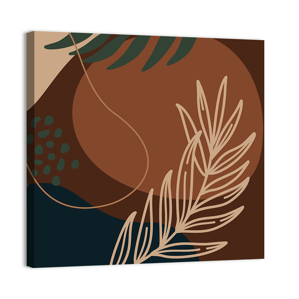 Brown Geometric Palm Leaf Wall Art, canvas print, square