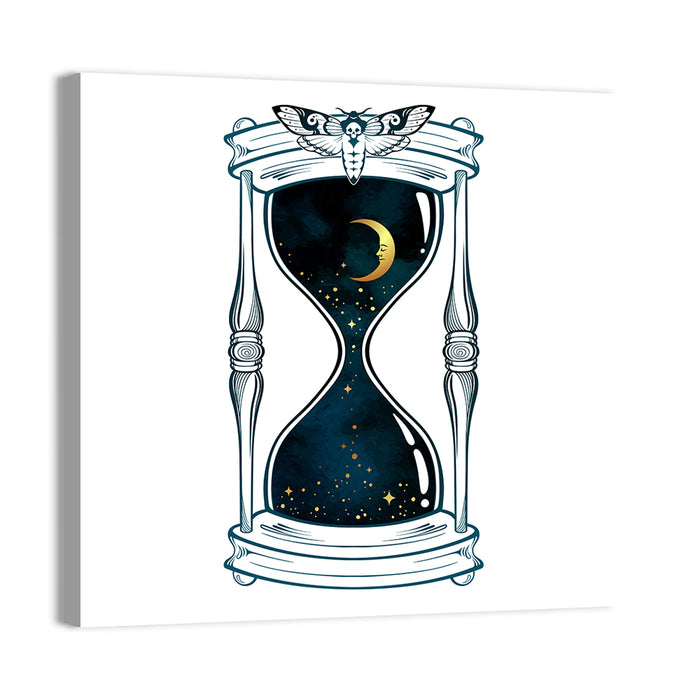 Hand Drawn Hourglass with Moth Wall Art as a canvas print