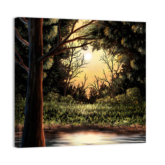 Golden Hour Lake in the Woods Wall Art as a canvas print
