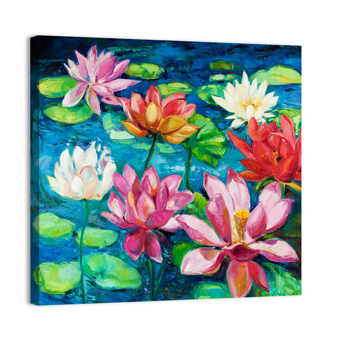 Overhead Lotus Pond Painting Wall Art as a canvas print