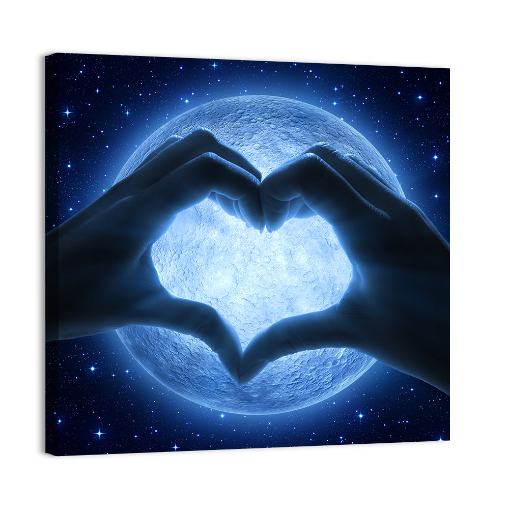 Moon Heart Silhouette Wall Art, canvas print, square