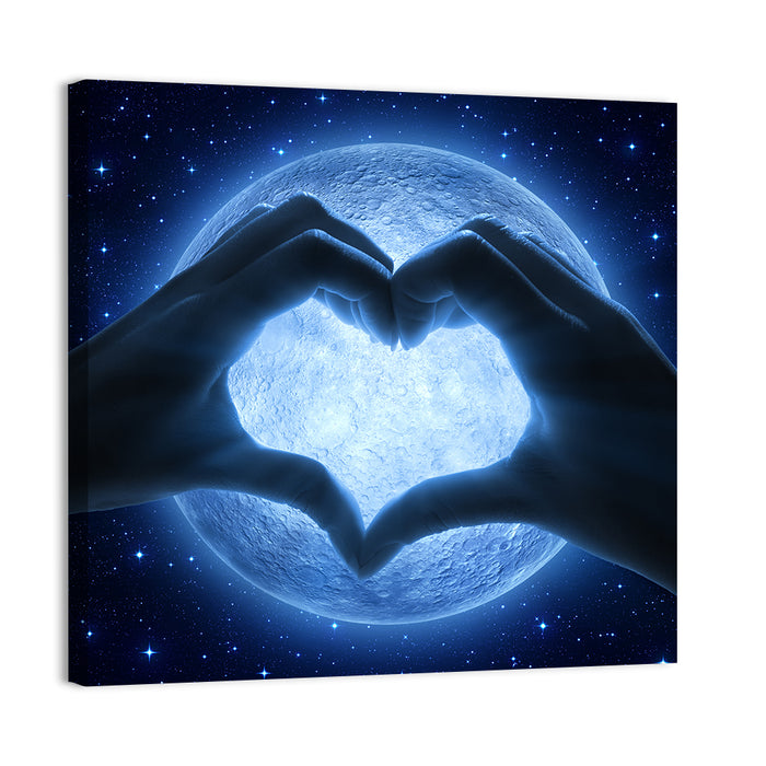 Moon Heart Silhouette Wall Art as a canvas print