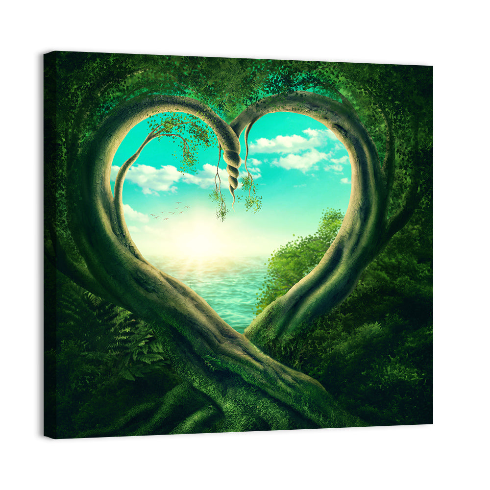 Two Trees Forming a Heart Wall Art, canvas print, square