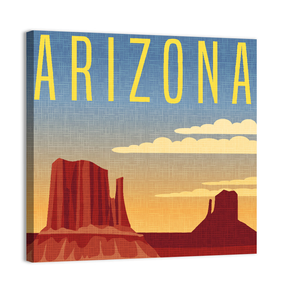 Monument Valley Travel Illustration Wall Art, canvas print, square