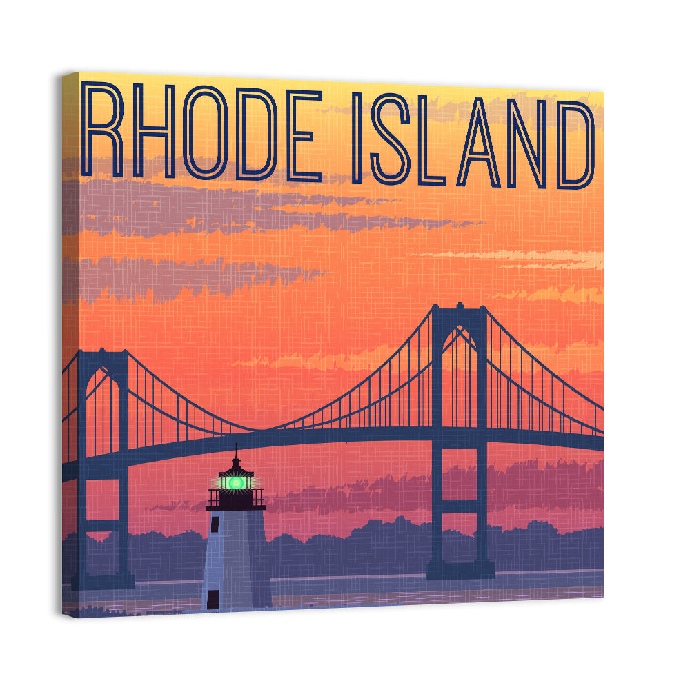 Jamestown Bridge and Lighthouse Wall Art, canvas print, square