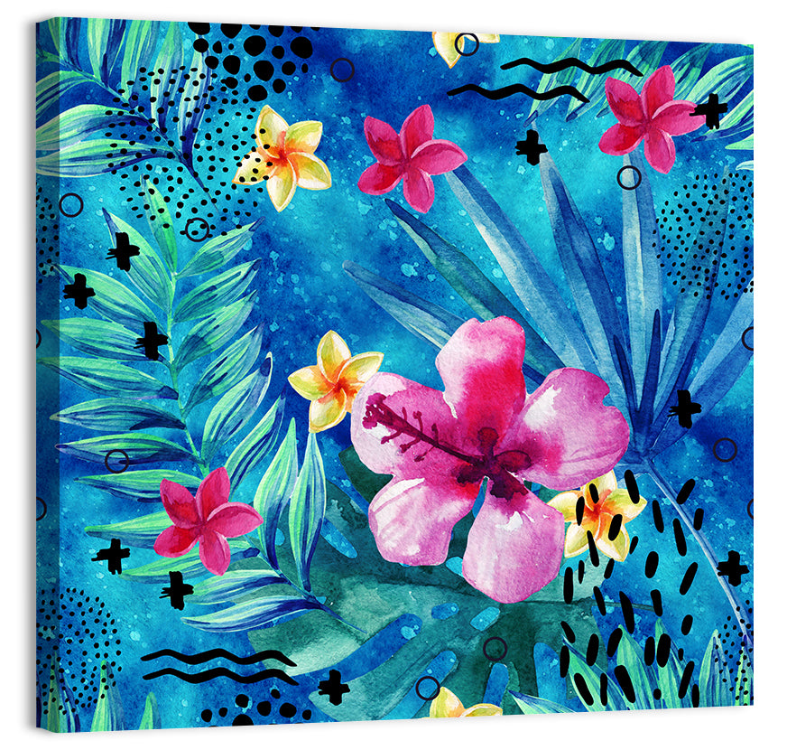 Summer Hibiscus and Frangipani Abstract Wall Art, canvas print, square