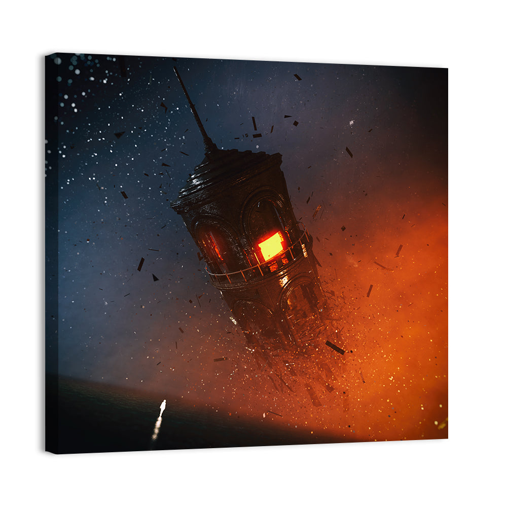 Floating Tower at Night Wall Art, canvas print, square