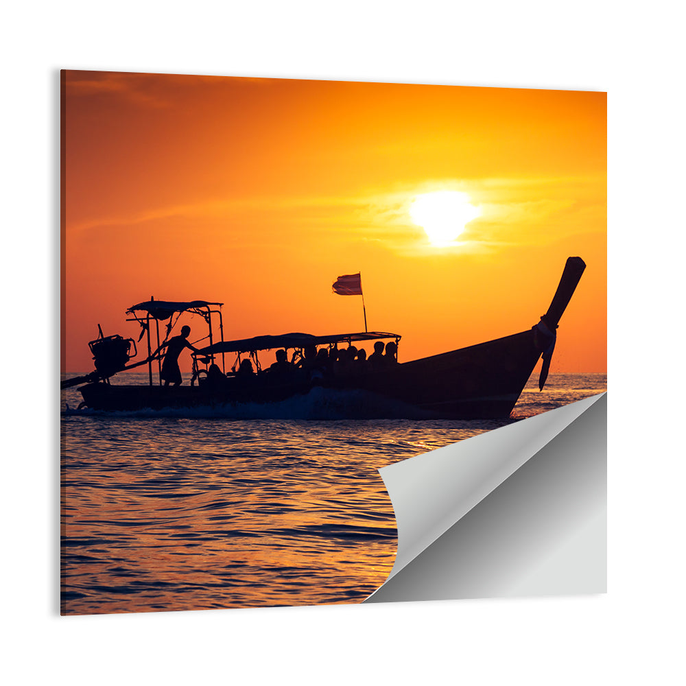 Longtail Boat at Sunset Wall Art