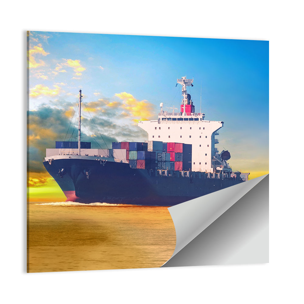 Container Ship at Golden Sunset Wall Art