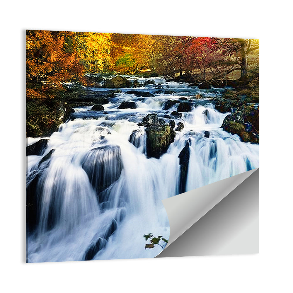 Mossy Autumn Forest Waterfall Wall Art