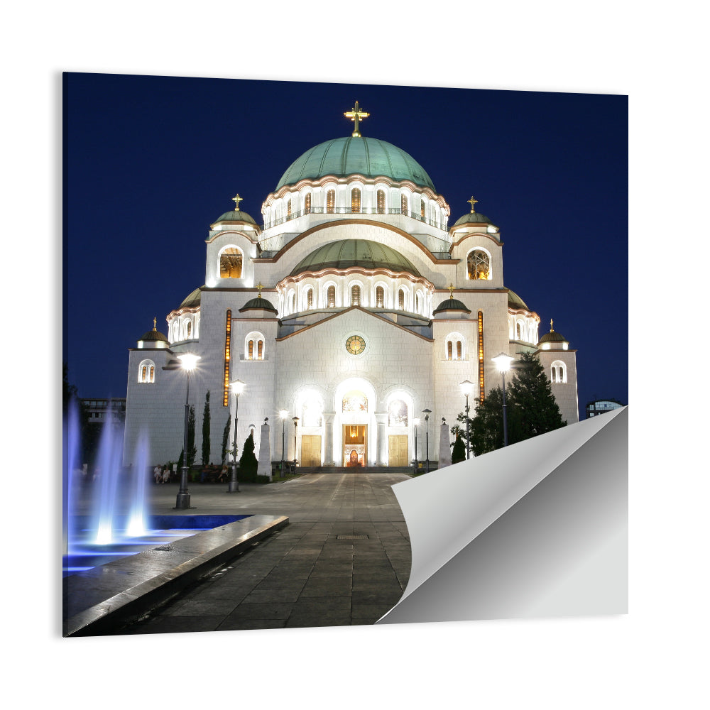 Saint Sava Cathedral at Night Wall Art
