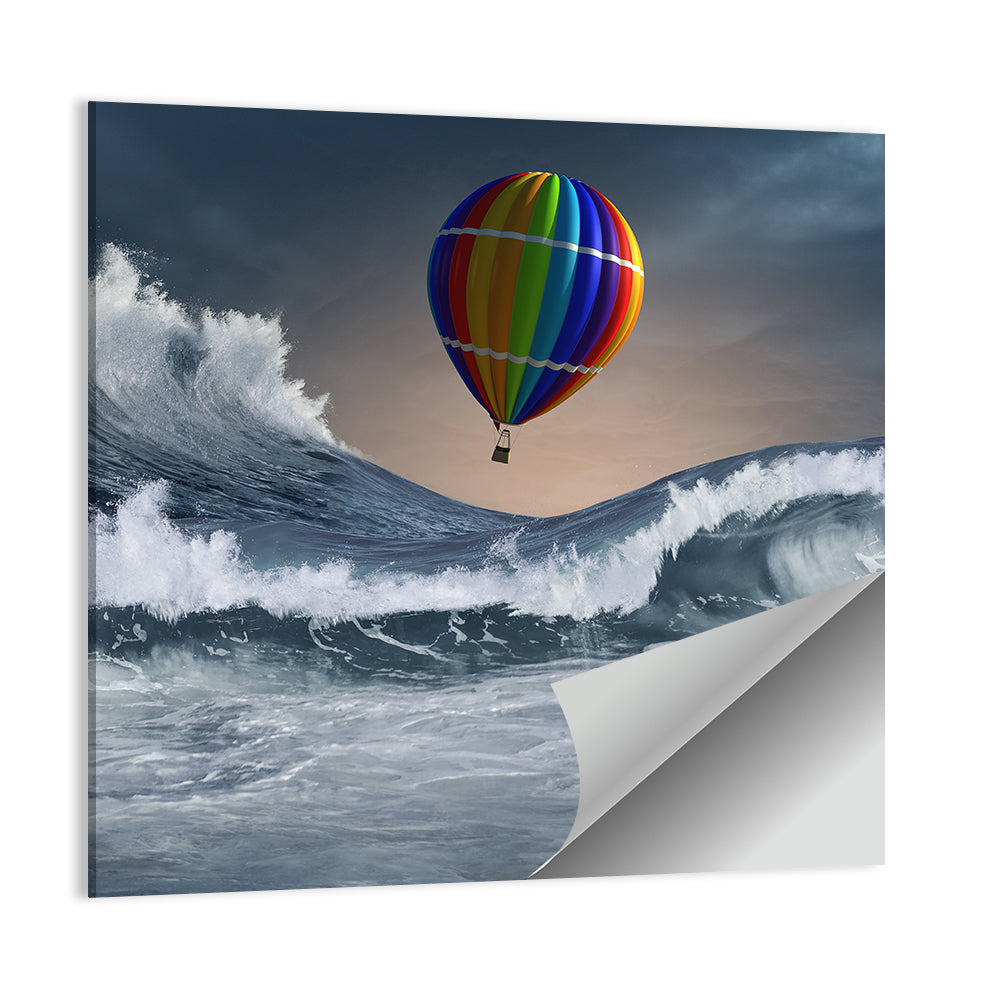 Hot Air Balloon Above Stormy Sea Wall Art