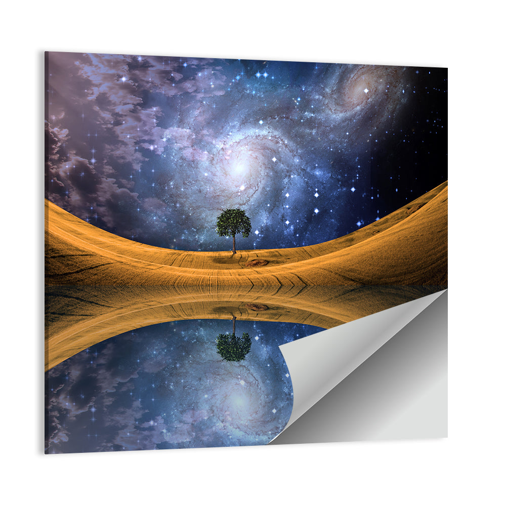 Solitary Tree Beneath Spiral Galaxy Wall Art