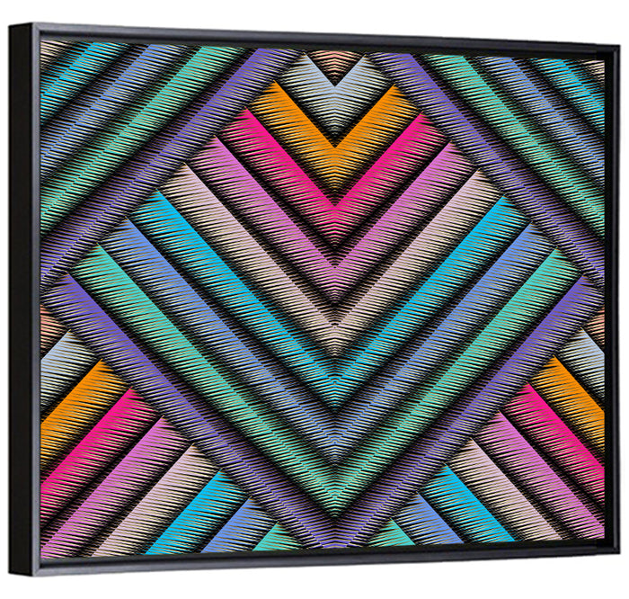 Embroidered Chevron Stripe Pattern Wall Art as a framed canvas