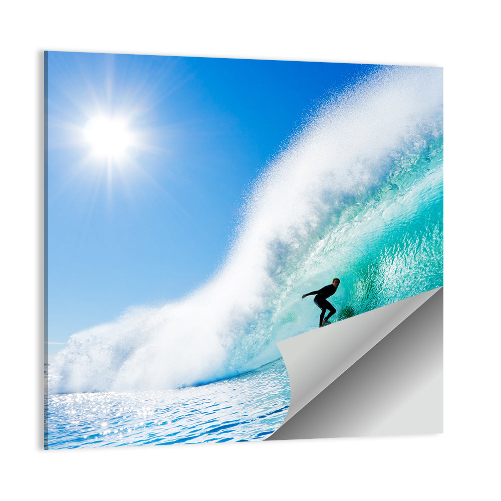 Surfer Inside Blue Barrel Wave Wall Art
