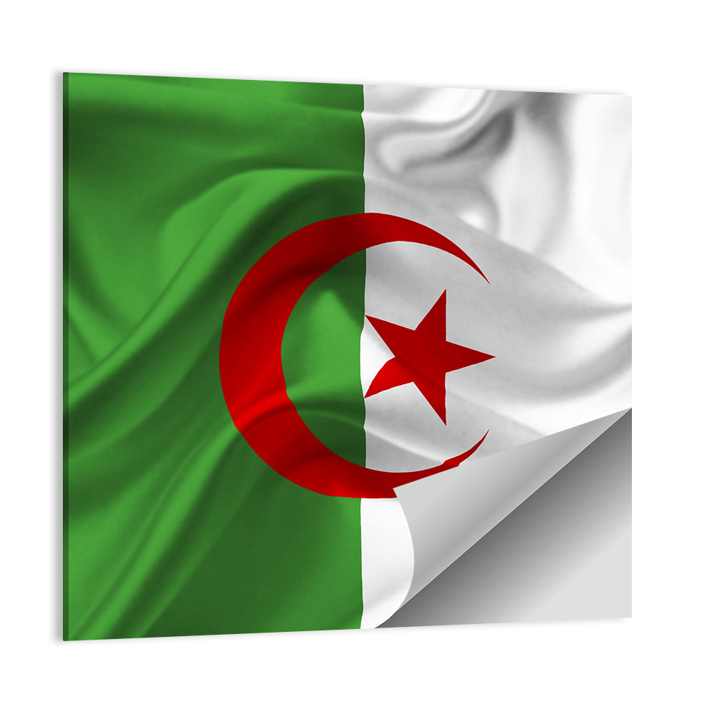 Waving Algerian Flag with Crescent and Star Wall Art