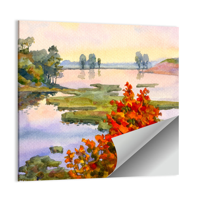 Autumn Lake Watercolor Wall Art as a poster print