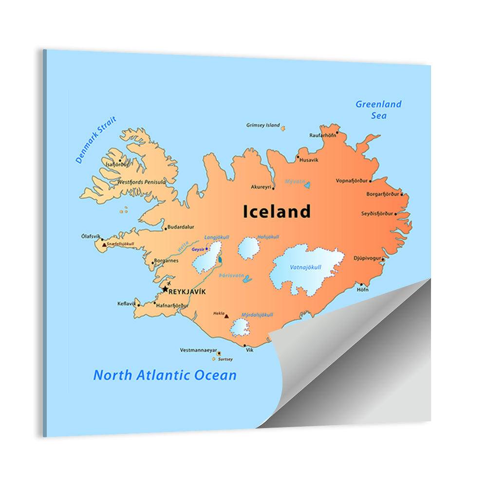 Iceland Map Illustration Wall Art