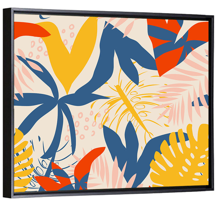 Bright Summer Tropical Pattern Wall Art as a framed canvas