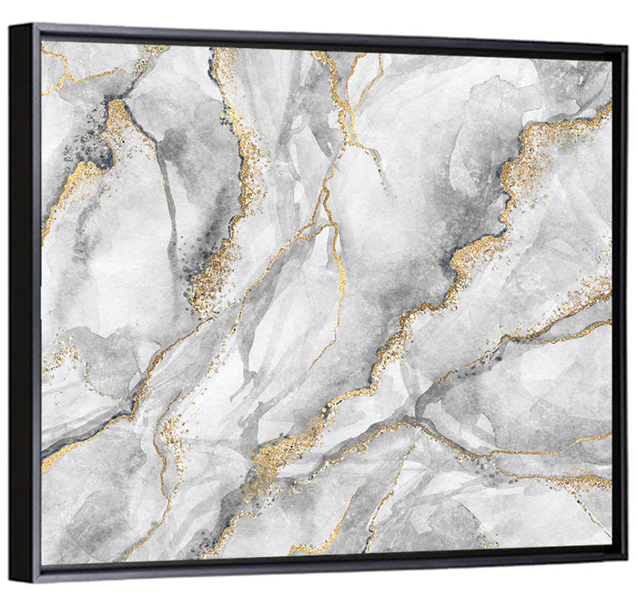 White Marble with Gold Veins Wall Art as a framed canvas