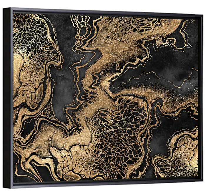 Black Marble with Gold Veins Wall Art as a framed canvas