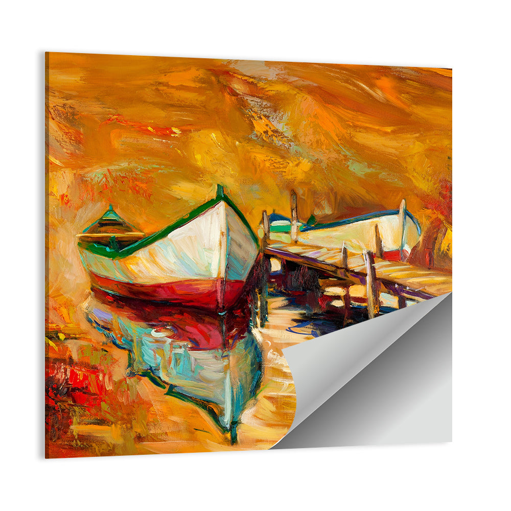 Boat at Jetty with Reflection Wall Art