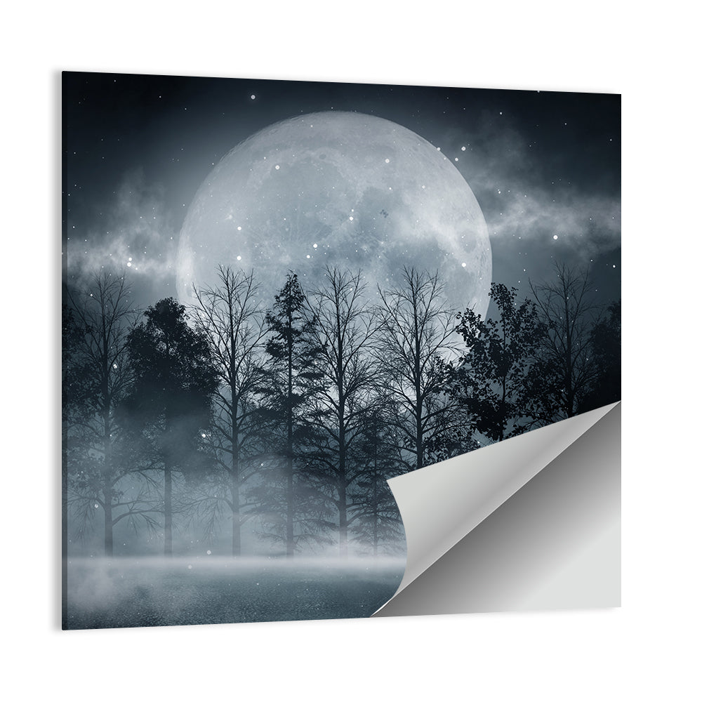 Full Moon Over Misty Forest Wall Art