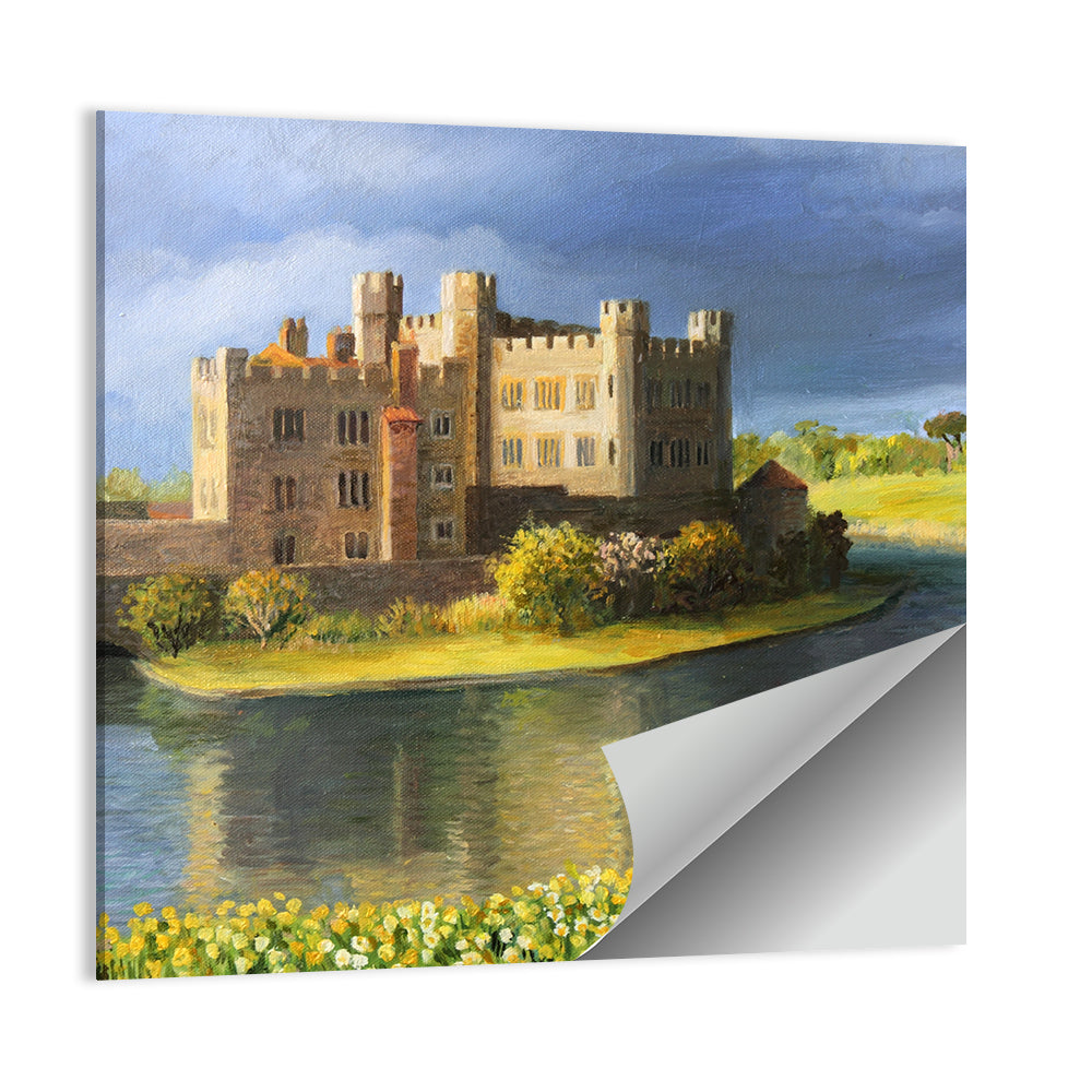 Castle Reflected Over Flower Meadow Wall Art