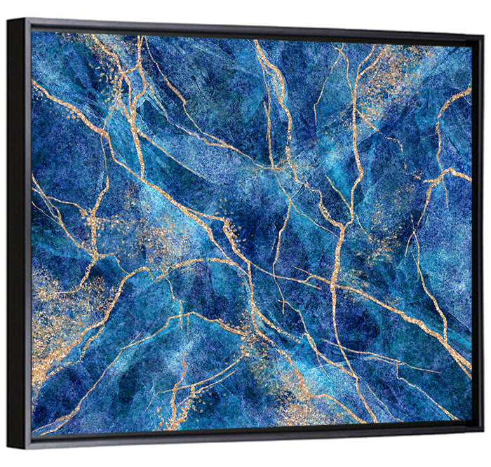 Blue Marble with Gold Veins Wall Art as a framed canvas