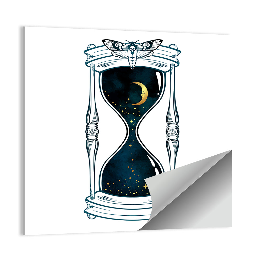 Hand Drawn Hourglass with Moth Wall Art
