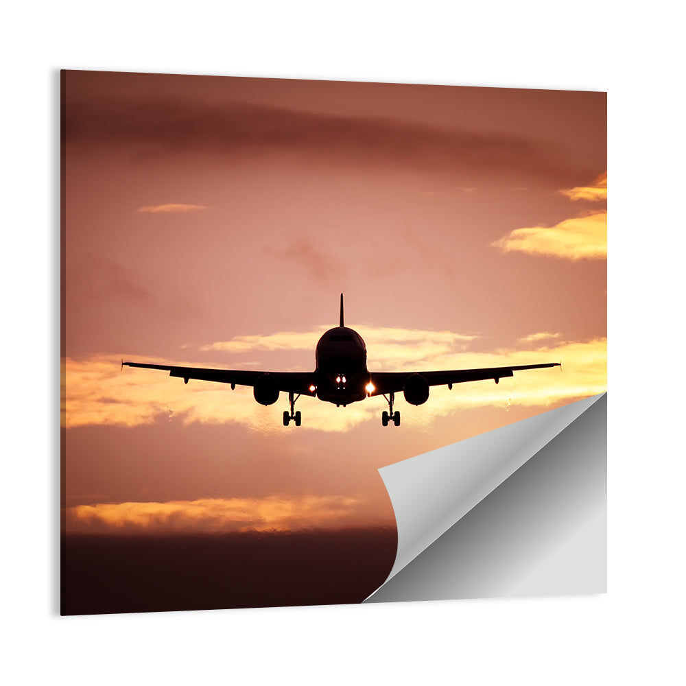 Airplane with Landing Gear at Sunset Wall Art