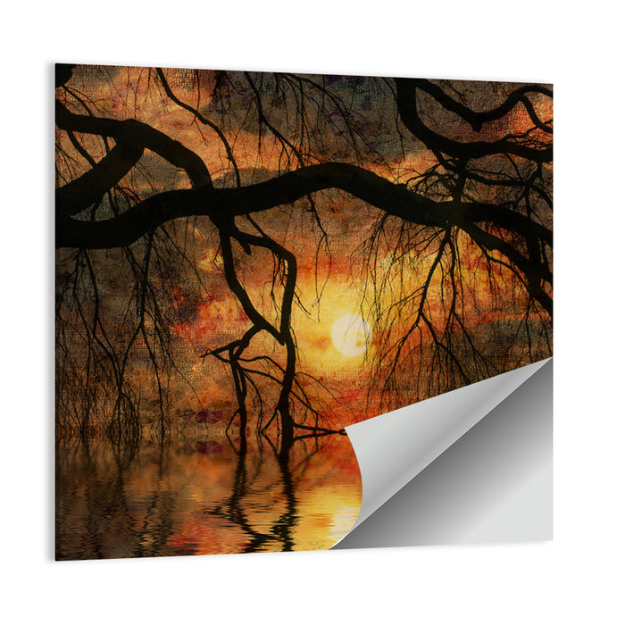 Lake Tree Silhouette at Golden Sunset Wall Art as a poster print