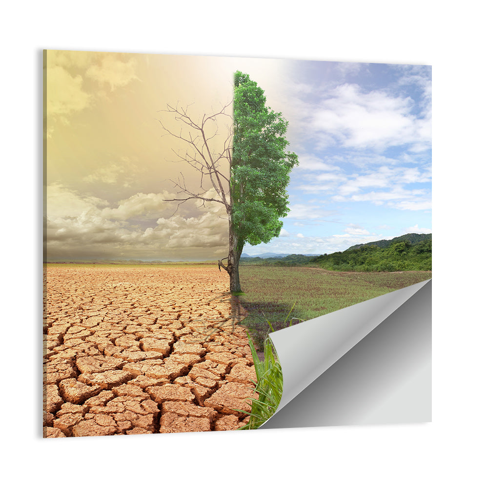 Split Landscape with Half-alive Tree Wall Art