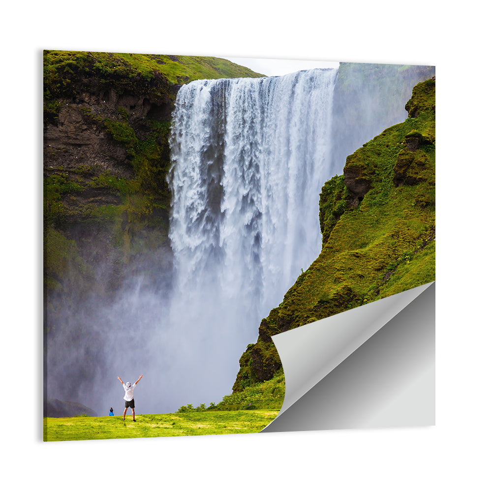 Skogafoss Waterfall with Moss Covered Cliffs Wall Art