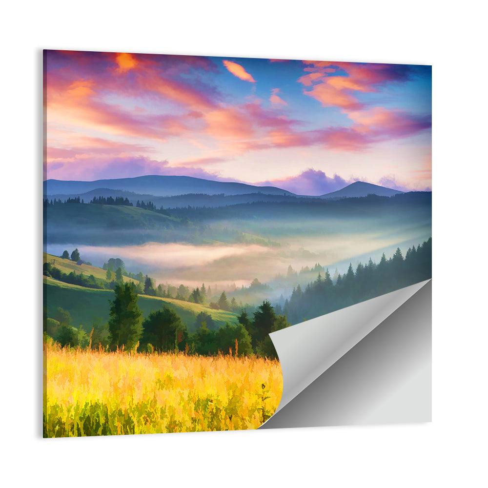 Sunrise Mist Over Mountain Meadow Wall Art
