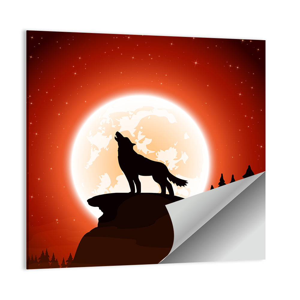 Howling Wolf Under Full Moon Wall Art