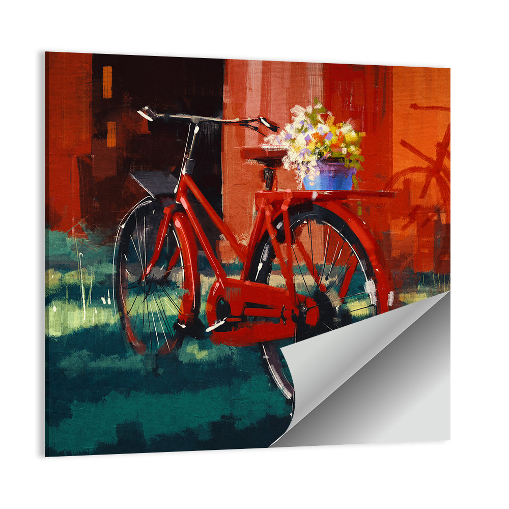 Vintage Bicycle with Floral Basket Wall Art