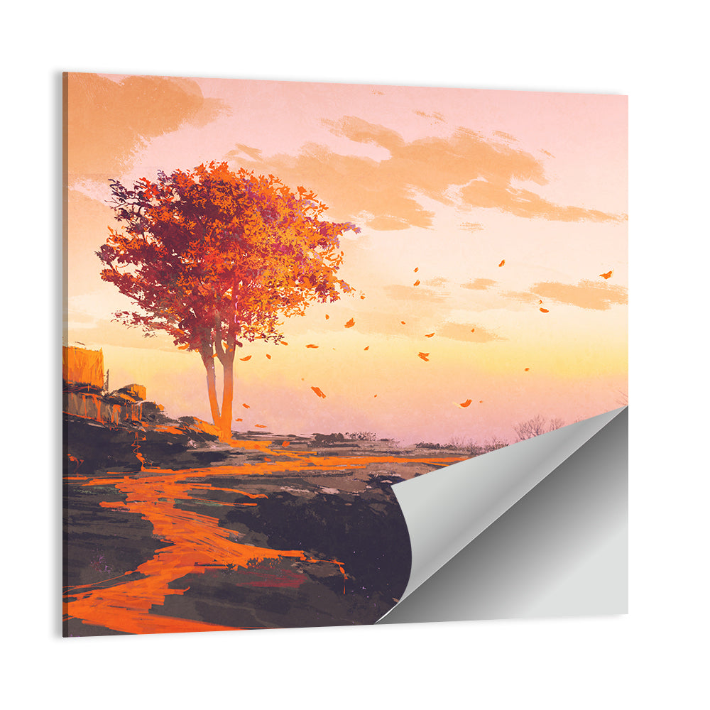 Melting Autumn Tree on Cliff Wall Art
