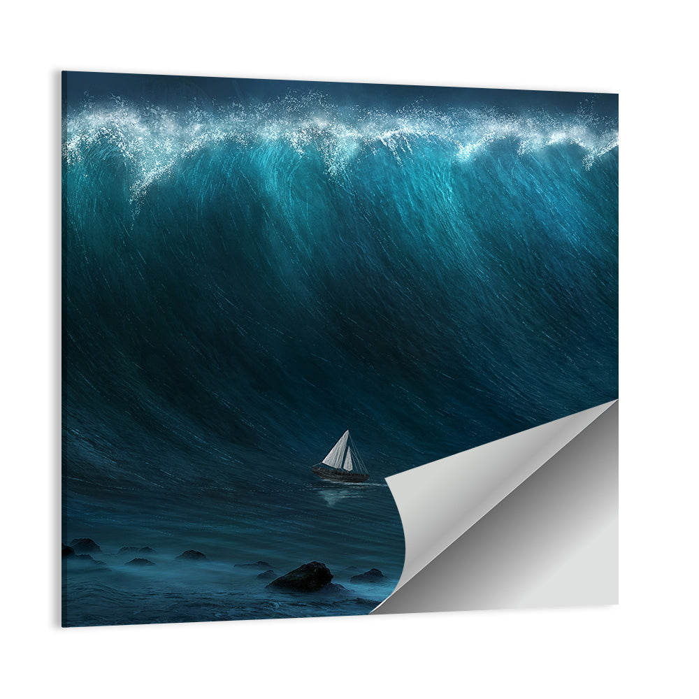 Sailboat Against Giant Wave Wall Art