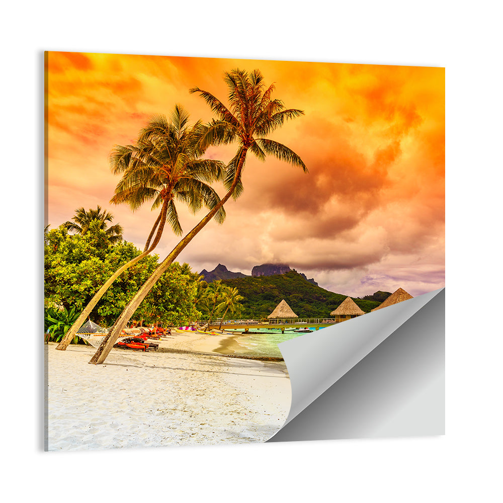 Bora Bora Overwater Bungalows at Sunset Wall Art