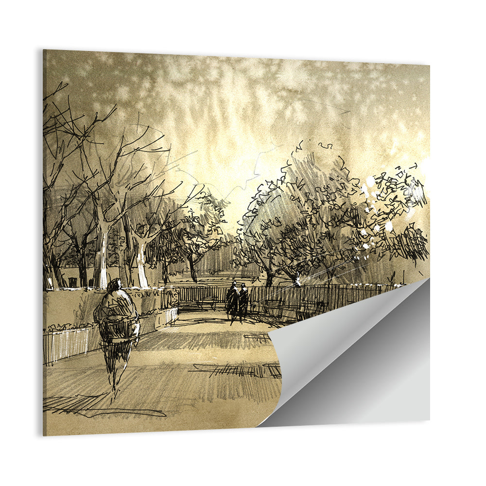 Late Afternoon Park Walkway Sketch Wall Art