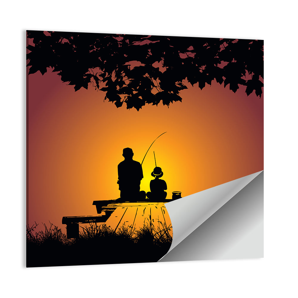 Dockside Sunset Fishing Silhouette Wall Art
