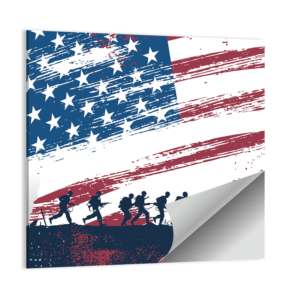 Silhouetted Soldiers with Distressed American Flag Wall Art
