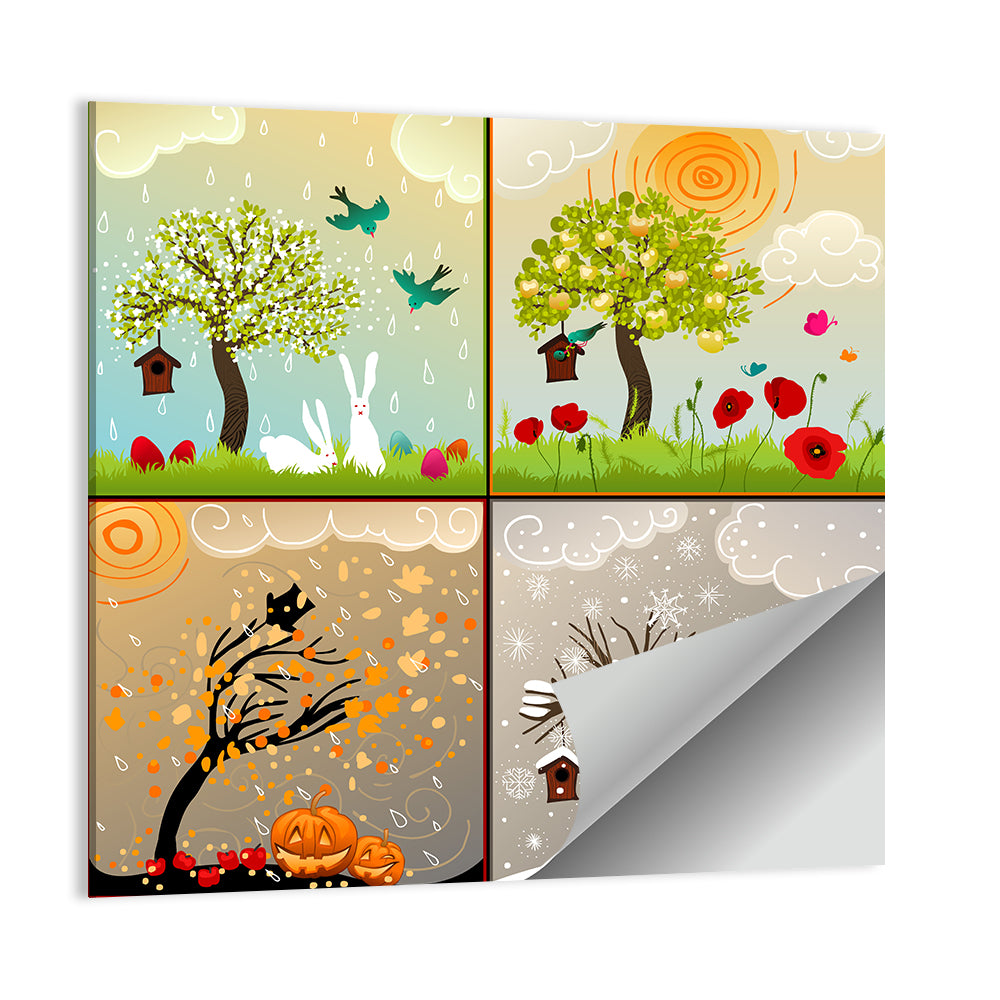 Four Seasons Illustrated Grid Wall Art