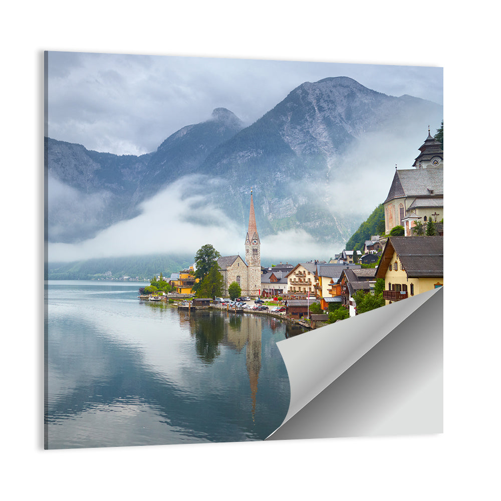 Hallstatt Lakeside Village Reflection Wall Art