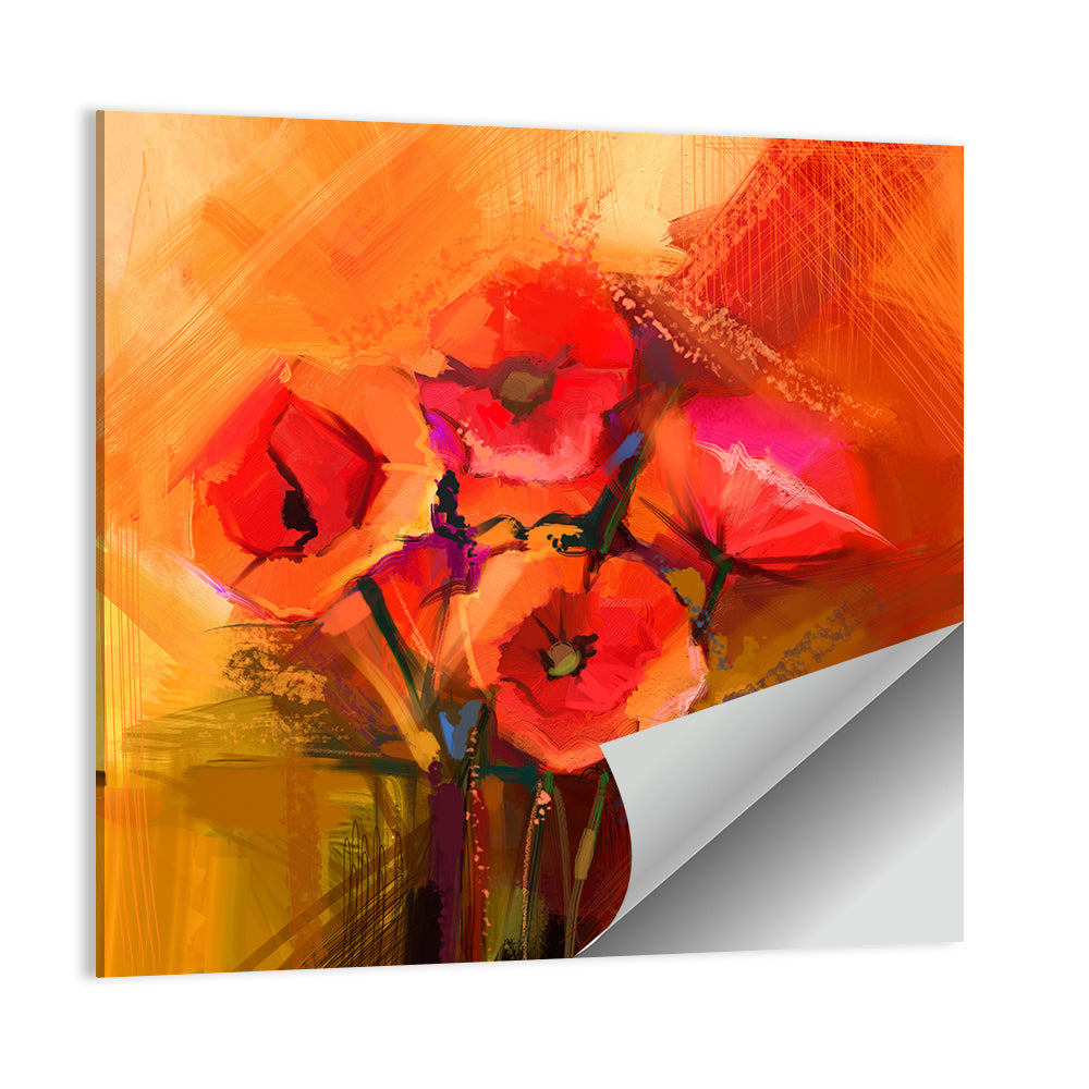 Impasto Red Poppy Bouquet Wall Art