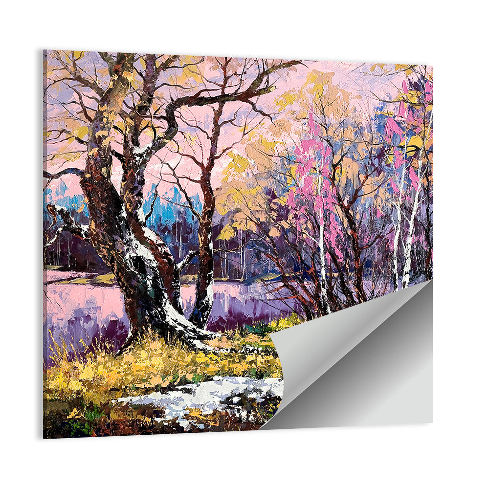 Autumn Lake with Pink Reflection Wall Art
