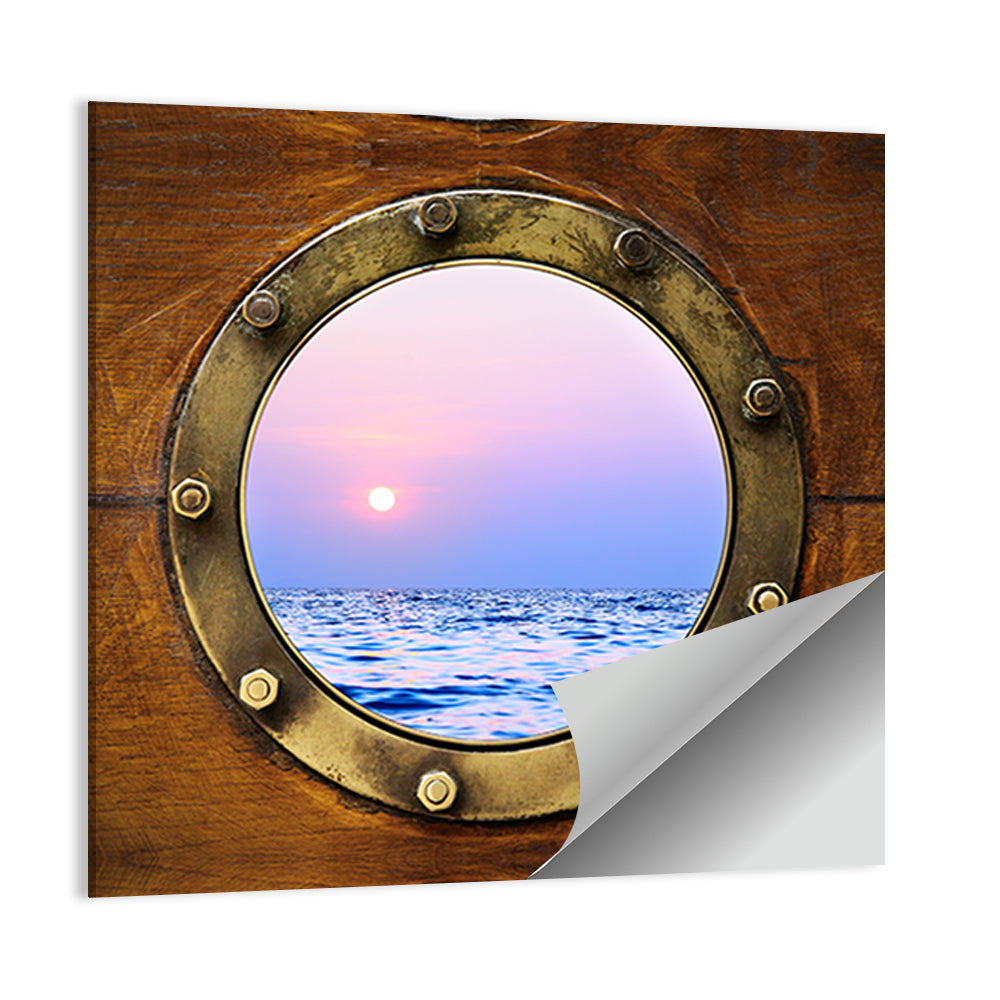 Brass Porthole with Sunset Horizon Wall Art