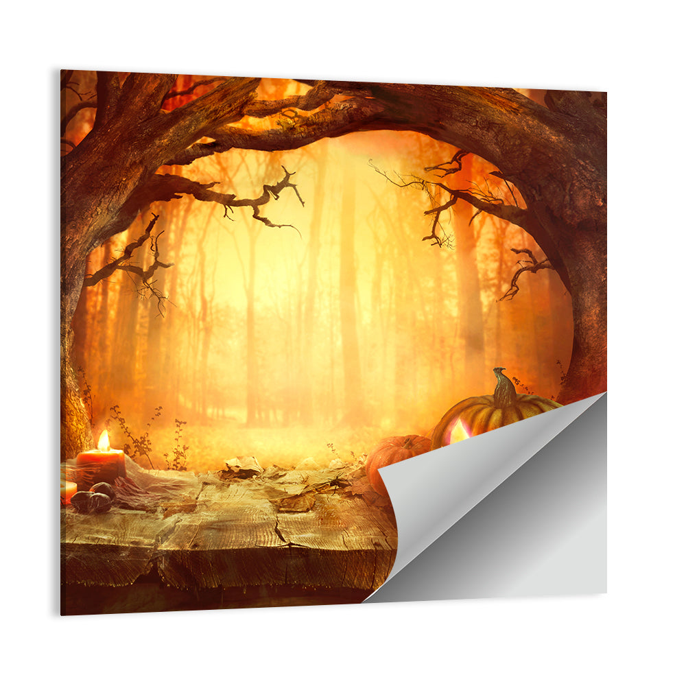 Halloween Jack O'lantern in Dark Forest Wall Art