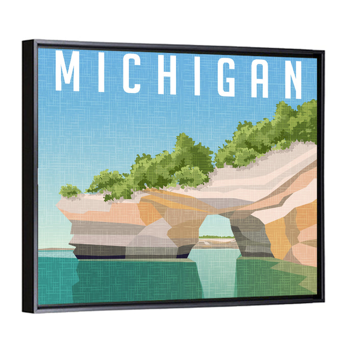 Chapel Rock Michigan Wall Art as a framed canvas